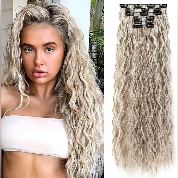 - 24” ash brown mermaid curly wave hair extensions Amazon.com : Hair Extensions, REECHO 9PCS Clip in Hair  main image 3